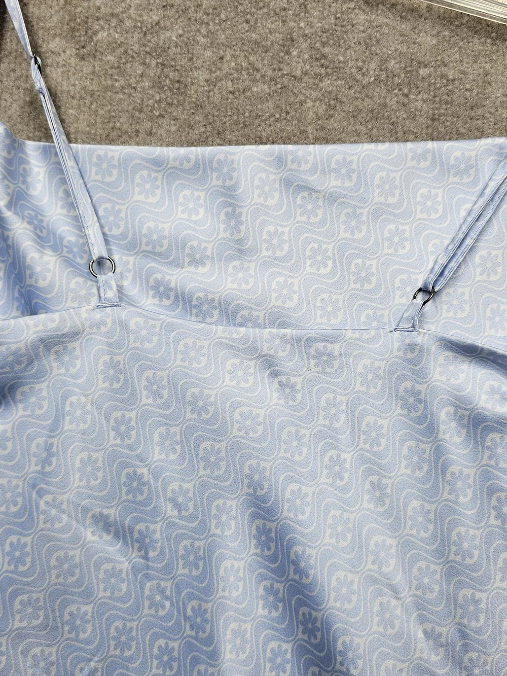 Hollister Silky Blue Slip Dress XS Cowl Neck Adjustable Straps Y2K Mini Satin - Picture 10 of 13